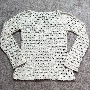 Lilly Pulitzer Wool Cashmere Ivory Crochet Scalloped Long Sleeves Sweater Size M